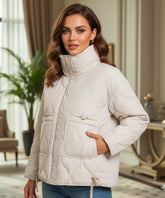 Comprar jaqueta puffer feminina branco acolchoada oversized zíper bolsos quentinha inverno em promoção ZARA